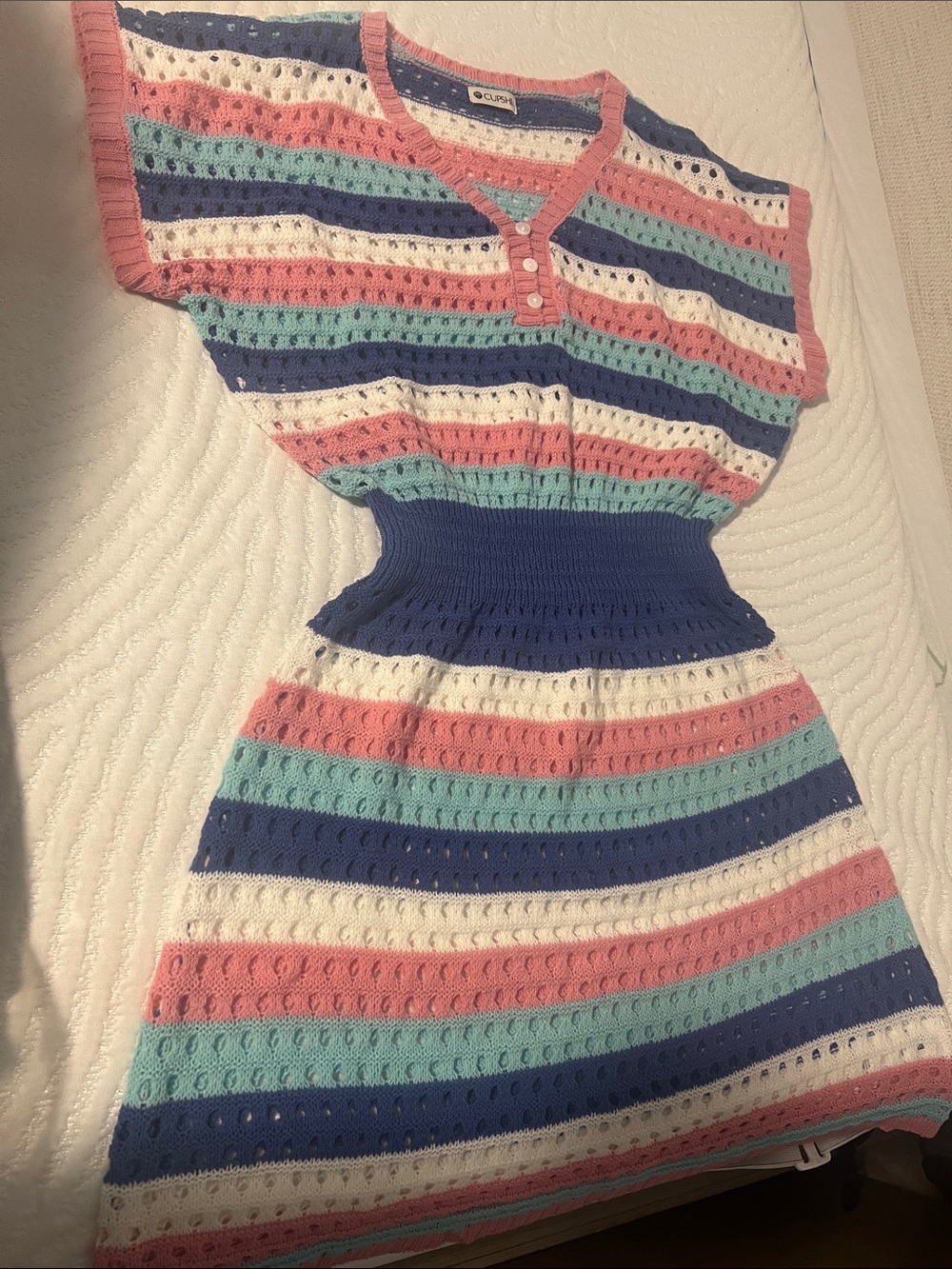 Cupshe Striped Knit Swim Coverup in Pink, Blue, Mint & White